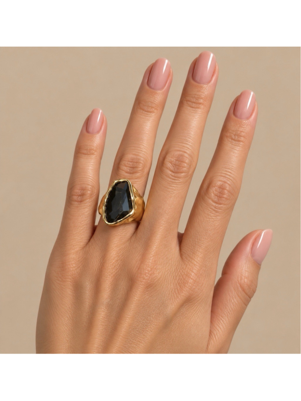 Three Stone Heart Ring Gold Abstract Smoky Quarts Sz 7 Boho Molten Geometric Y2K